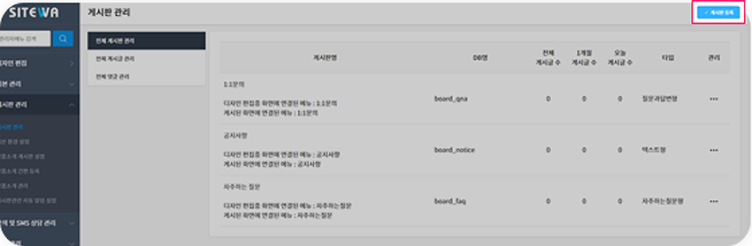 사이트와 게시판 등록