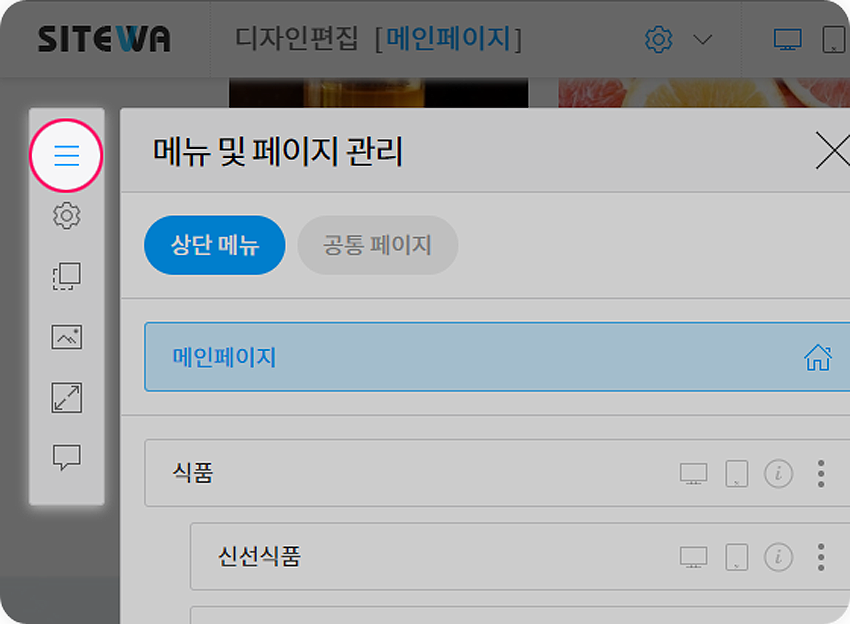 사이트와 메뉴 관리